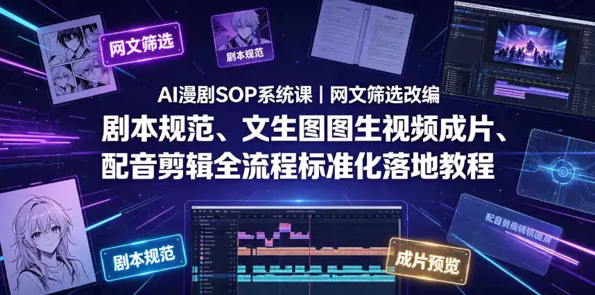 AI漫剧SOP系统课|网文筛选改编、剧本规范、文生图图生视频成片、配音剪辑全流程标准化落地教程(更新0810)-汇课新知资源网