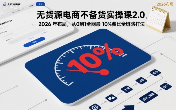 无货源电商不备货实操课2.0,2026年布局,从0到1全网最低10%费比全链路打法【更新】-汇课新知资源网