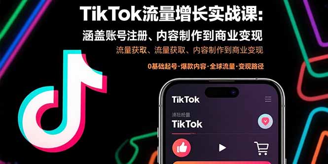 TikTok流量增长实战课：涵盖账号注册、流量获取、内容制作到商业变现-汇课新知资源网