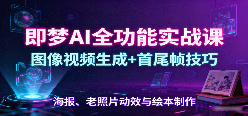 即梦AI全功能实战课:图像视频生成+首尾帧技巧,海报、老照片动效与绘本制作-汇课新知资源网