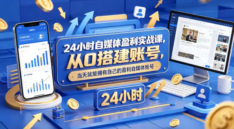 24小时自媒体盈利实战课,从0搭建账号,当天就能拥有自己的盈利自媒体账号-汇课新知资源网