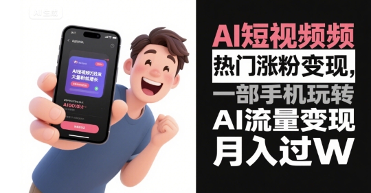 AI短视频热门涨粉变现，一部手机玩转AI流量变现，月入过W-汇课新知资源网