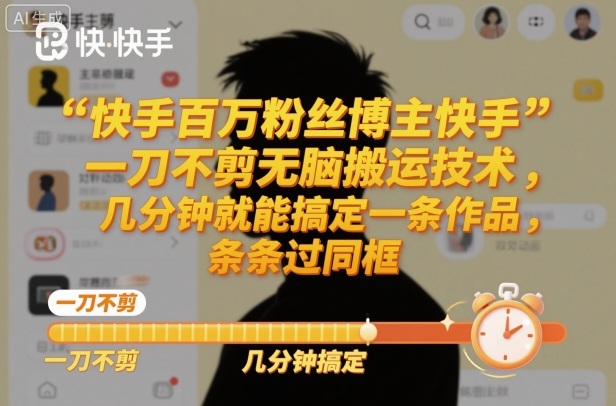 快手百万粉丝博主快手一刀不剪无脑搬运技术,几分钟就能搞定一条作品,条条过同框-汇课新知资源网