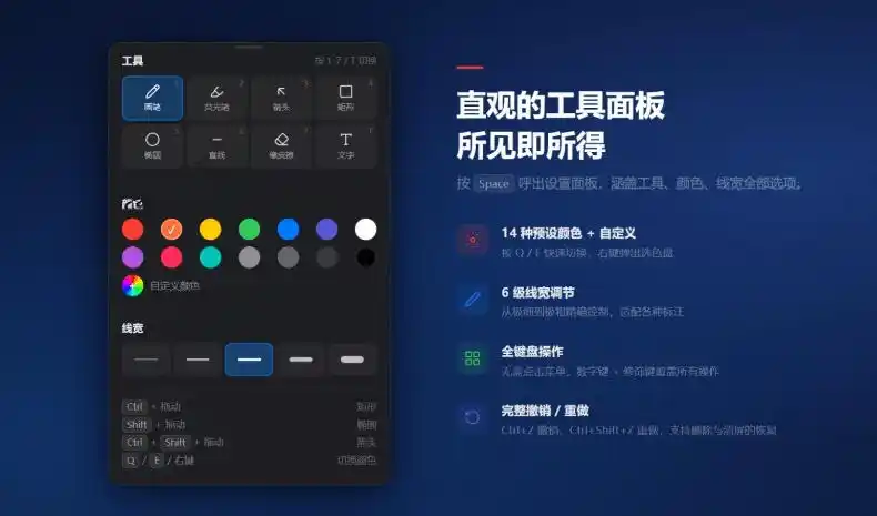 开源轻量级屏幕标注工具,1.4MB实现电脑全屏变自由画布!支持8种标注工具和全键盘操控MarkerOn-汇课新知资源网