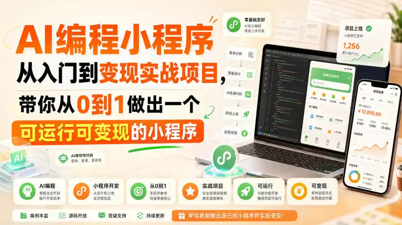 AI编程小程序从入门到变现实战项目,带你从0到1做出一个可运行可变现的小程序-汇课新知资源网