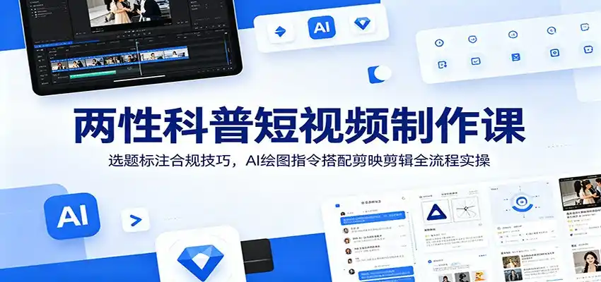 两性科普短视频制作课：选题标注合规技巧，AI绘图指令搭配剪映剪辑全流程实操-汇课新知资源网