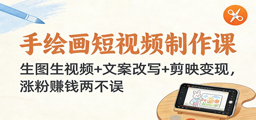 手绘画短视频制作课:生图生视频+文案改写+剪映变现,涨粉赚钱两不误-汇课新知资源网