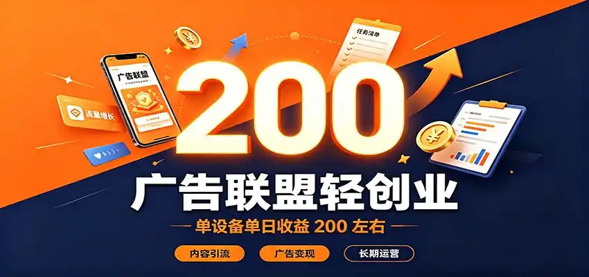 广告联盟轻创业,单设备单日收益200左右,内容引流广告变现长期运营-汇课新知资源网