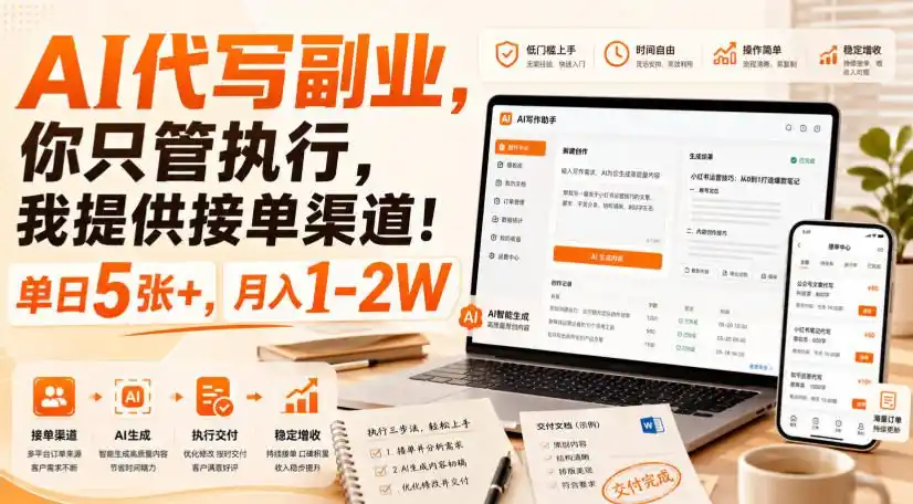 AI代写副业，你只管执行，我提供接单渠道！单日5张+，月入1-2W【揭秘】-汇课新知资源网