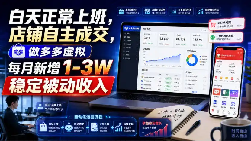 白天正常上班，店铺自主成交，做多多虚拟每月新增1-3W稳定被动收入【揭秘】-汇课新知资源网