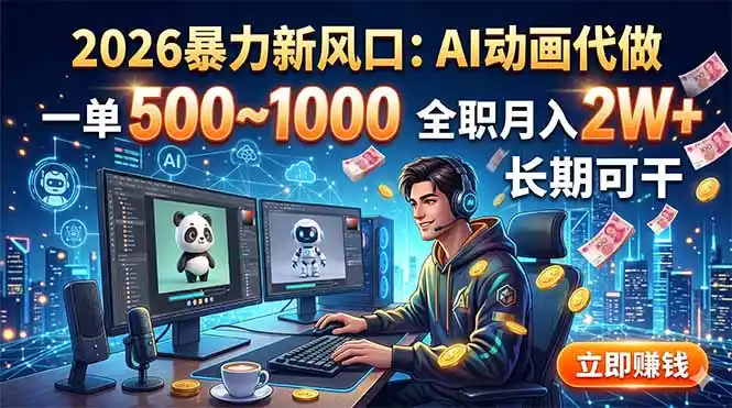 2026暴力新风口:AI动画代做,一单500~1000,全职月入2W+,长期可干-汇课新知资源网