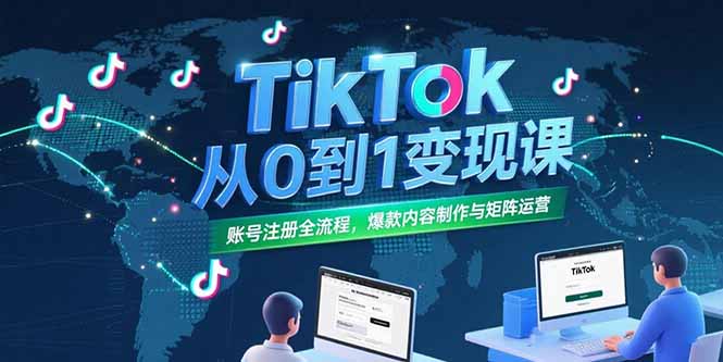 TikTok从0到1变现课，账号注册全流程，爆款内容制作与矩阵运营-汇课新知资源网