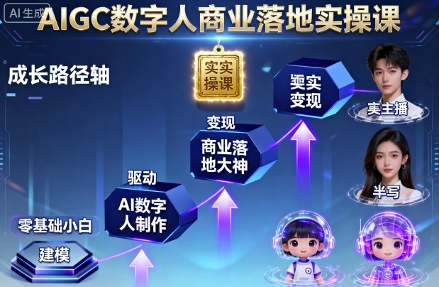 AIGC数字人商业落地实操课，从零基础小白到AI数字人大神-汇课新知资源网