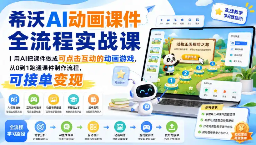 希沃AI动画课件全流程实战课｜用AI把课件做成可点击互动的动画游戏，从0到1跑通课件制作流程，可接单变现-汇课新知资源网