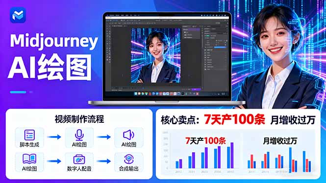 AI绘图照片开口说话视频制作：Midjourney+数字人，7天产100条月增收过万-汇课新知资源网