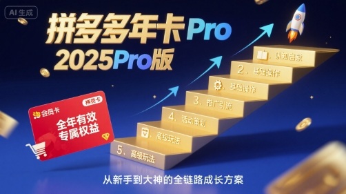 拼多多年卡2025Pro版，五大板块从认知到基础、从推广到活动、从活动到玩法-汇课新知资源网