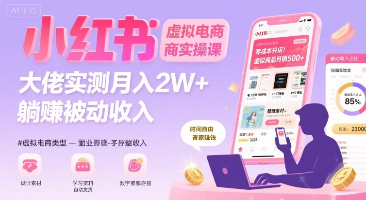 小红书虚拟电商，大佬实测月入2W+，实现被动收入-汇课新知资源网