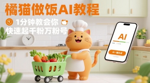 有趣的橘猫买菜做饭视频，用AI一键搞定，1分钟教会你，快速起千粉万粉号-汇课新知资源网