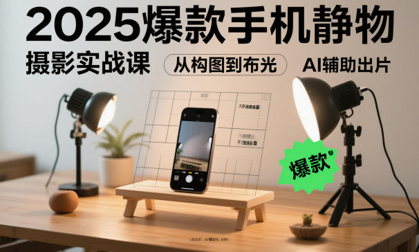 2025爆款手机静物摄影实战课,从构图到布光,不用贵设备,AI辅助出片-汇课新知资源网