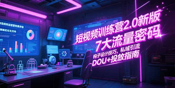 短视频训练营2.0新版，7大流量密码/钩子设计技巧/私域引流/DOU+投放指南-汇课新知资源网