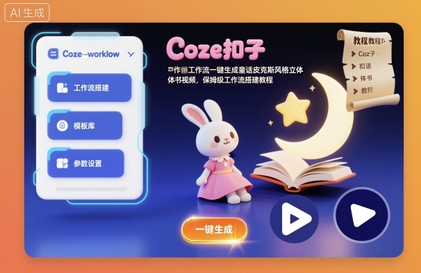 Coze扣子工作流一键生成童话皮克斯风格立体书视频,保姆级工作流搭建教程-汇课新知资源网