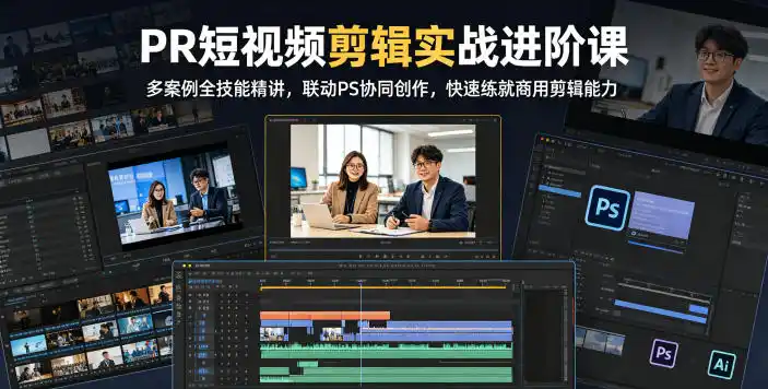 PR短视频剪辑实战进阶课，多案例全技能精讲，联动PS协同创作，快速练就商用剪辑能力-汇课新知资源网