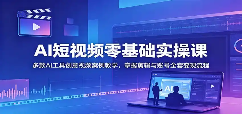 AI短视频零基础实操课：多款AI工具创意视频案例教学，掌握剪辑与账号全套变现流程-汇课新知资源网