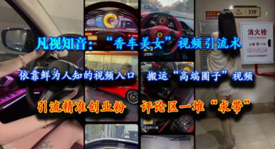 凡视知音：“香车美女”视频引流术，依靠鲜为人知的视频入口，搬运“高端圈子”视频，引流精准创业粉，评论区一堆“求带”-汇课新知资源网