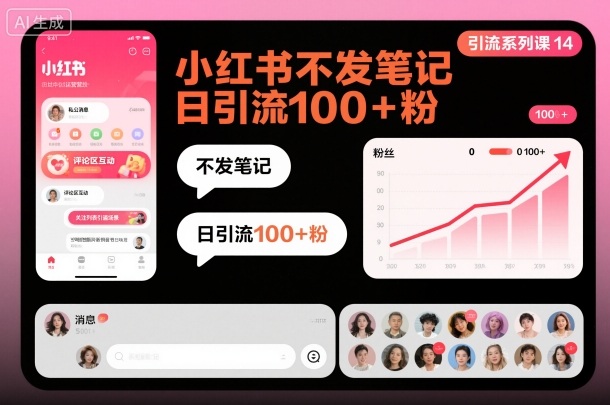 引流系列课14:小红书不发笔记日引流100+粉-汇课新知资源网