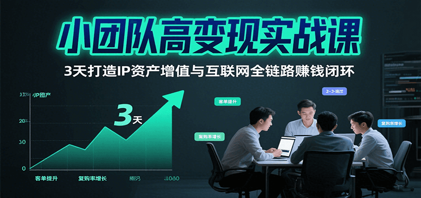 小团队高变现实战课，3天打造IP资产增值与互联网全链路赚钱闭环(第二期)-汇课新知资源网