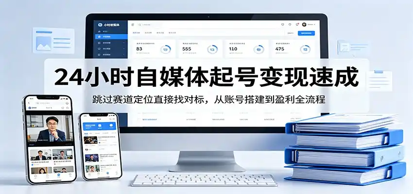 24小时自媒体起号变现速成，跳过赛道定位直接找对标，从账号搭建到盈利全流程-汇课新知资源网