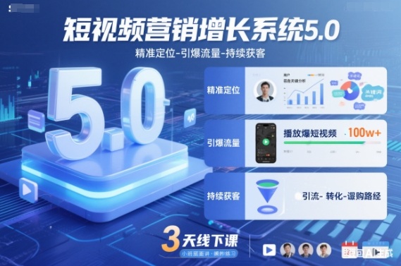 短视频营销增长系统5.0,精准定位-引爆流量-持续获客,3天线下课(音频+图片)-汇课新知资源网