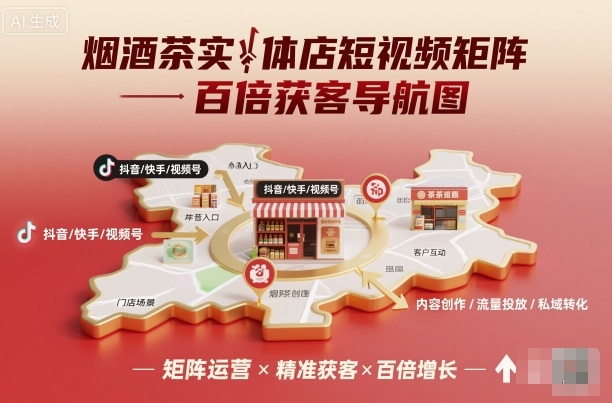 烟酒茶实体店短视频矩阵百倍获客导航图-汇课新知资源网