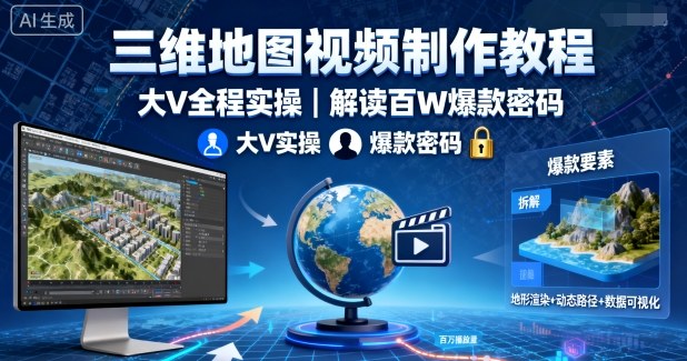 三维地图视频制作教程,大V全程实操,解读百W爆款密码-汇课新知资源网