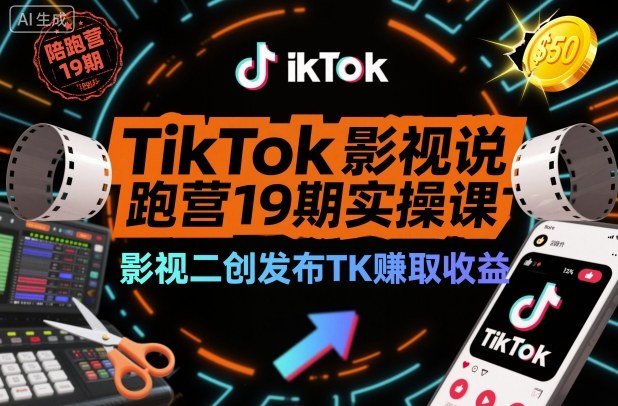TikTok影视解说陪跑营19期实操课,影视二创发布TK賺取收益,万播收益50美金(更新)-汇课新知资源网
