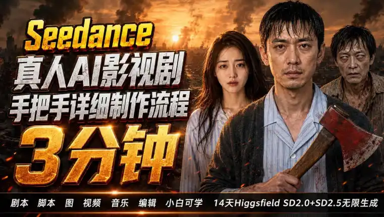 3分钟真人AI影视剧怎么做?SD 2.0手把手完整制作流程|Higgsfield 14天SD 2.0/2.5无限生成-汇课新知资源网