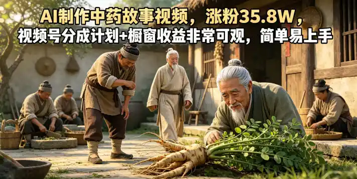 AI制作中药故事视频，涨粉35.8W，视频号分成计划+橱窗收益非常可观，简单易上手-汇课新知资源网