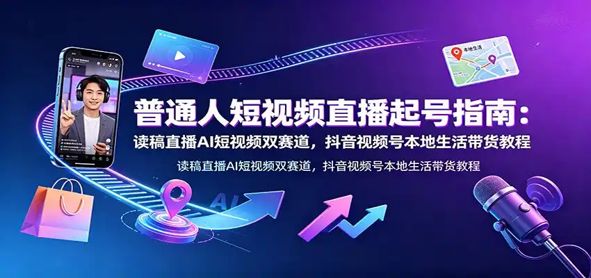 普通人短视频直播起号指南：读稿直播AI短视频双赛道，抖音视频号本地生活带货教程-汇课新知资源网