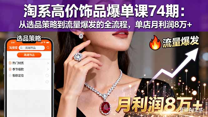 淘系高价饰品爆单课74期:从选品策略到流量爆发的全流程,单店月利润8万+-汇课新知资源网
