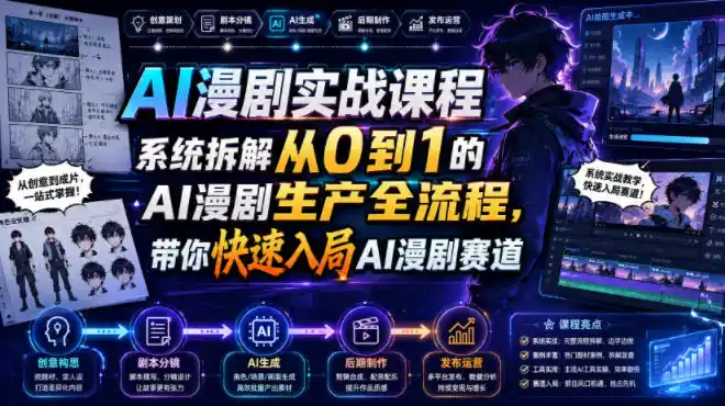 AI漫剧实战课程，系统拆解从0到1的AI漫剧生产全流程，带你快速入局AI漫剧赛道-汇课新知资源网