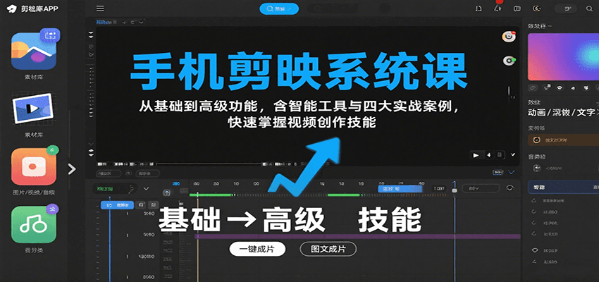 手机剪映系统课,从基础到高级功能,含智能工具与四大实战案例,快速掌握视频创作技能-汇课新知资源网