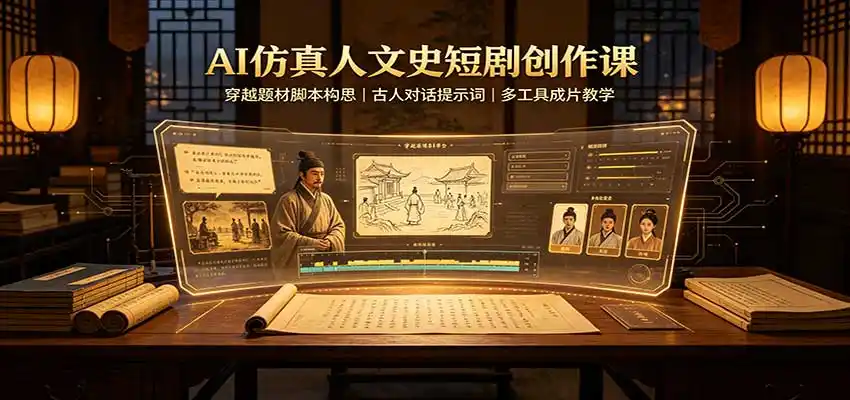 AI仿真人文史短剧创作课:穿越题材脚本构思,古人对话提示词,多工具成片教学-汇课新知资源网