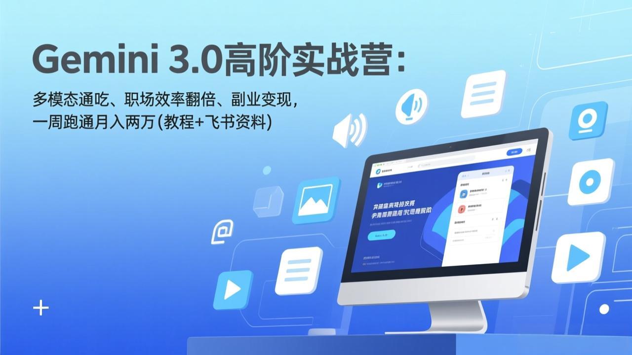 Gemini 3.0高阶实战营:多模态通吃、职场效率翻倍、副业变现,一周跑通月入两万(教程+飞书资料-汇课新知资源网