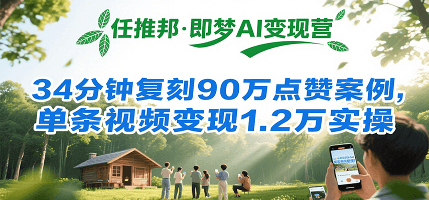 任推邦·即梦AI变现营，34分钟复刻90万点赞案例，单条视频变现1.2万实操-汇课新知资源网