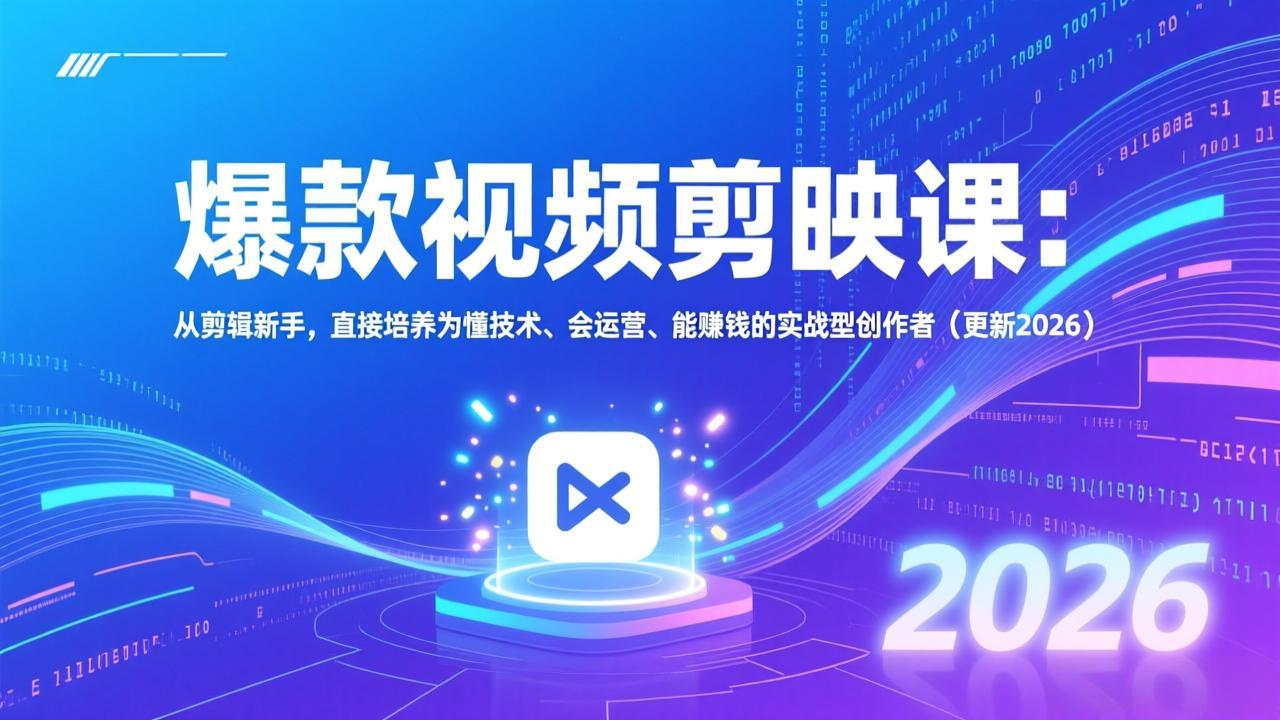 爆款视频剪映课:从剪辑新手,直接培养为懂技术、会运营、能赚钱的实战型创作者(更新2026-汇课新知资源网