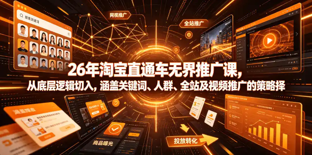 26年淘宝直通车无界推广课，从底层逻辑切入，涵盖关键词、人群、全站及视频推广的策略选择-汇课新知资源网