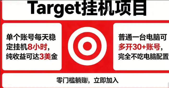 海外平台Target商品浏览曝光,24小时运行无需人工值守,日收益100美刀+电脑可多开【揭秘】-汇课新知资源网