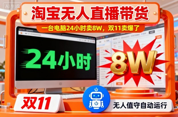 淘宝无人直播带货,一台电脑214小时卖8W,双11卖爆了【揭秘】-汇课新知资源网