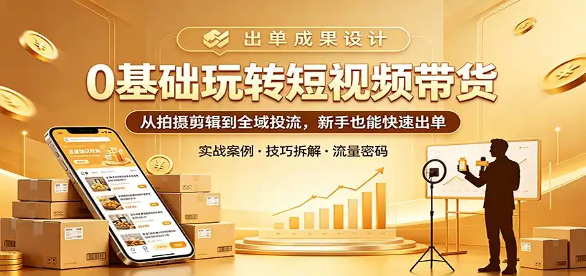0基础玩转短视频带货:从拍摄剪辑到全域投流,新手也能快速出单-汇课新知资源网