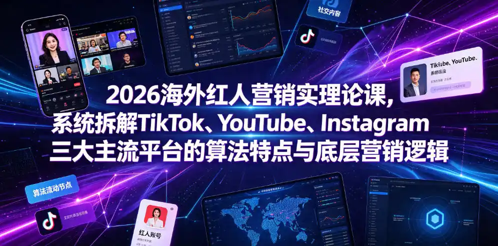 2026海外红人营销实理论课,系统拆解TikTok、YouTube、Instagram三大主流平台的算法特点与底层营销逻辑-汇课新知资源网